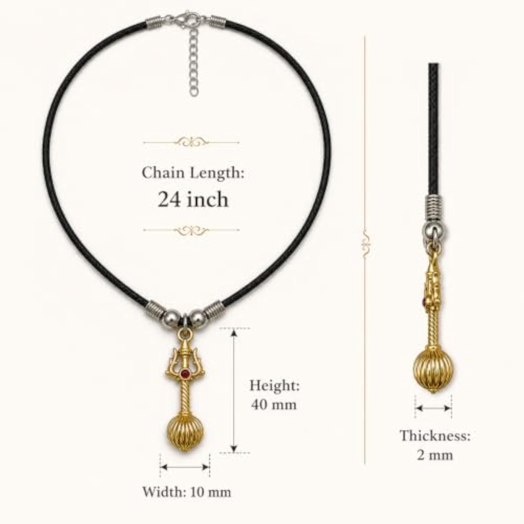 Alloy Gold Gada Mace Cord Pendant